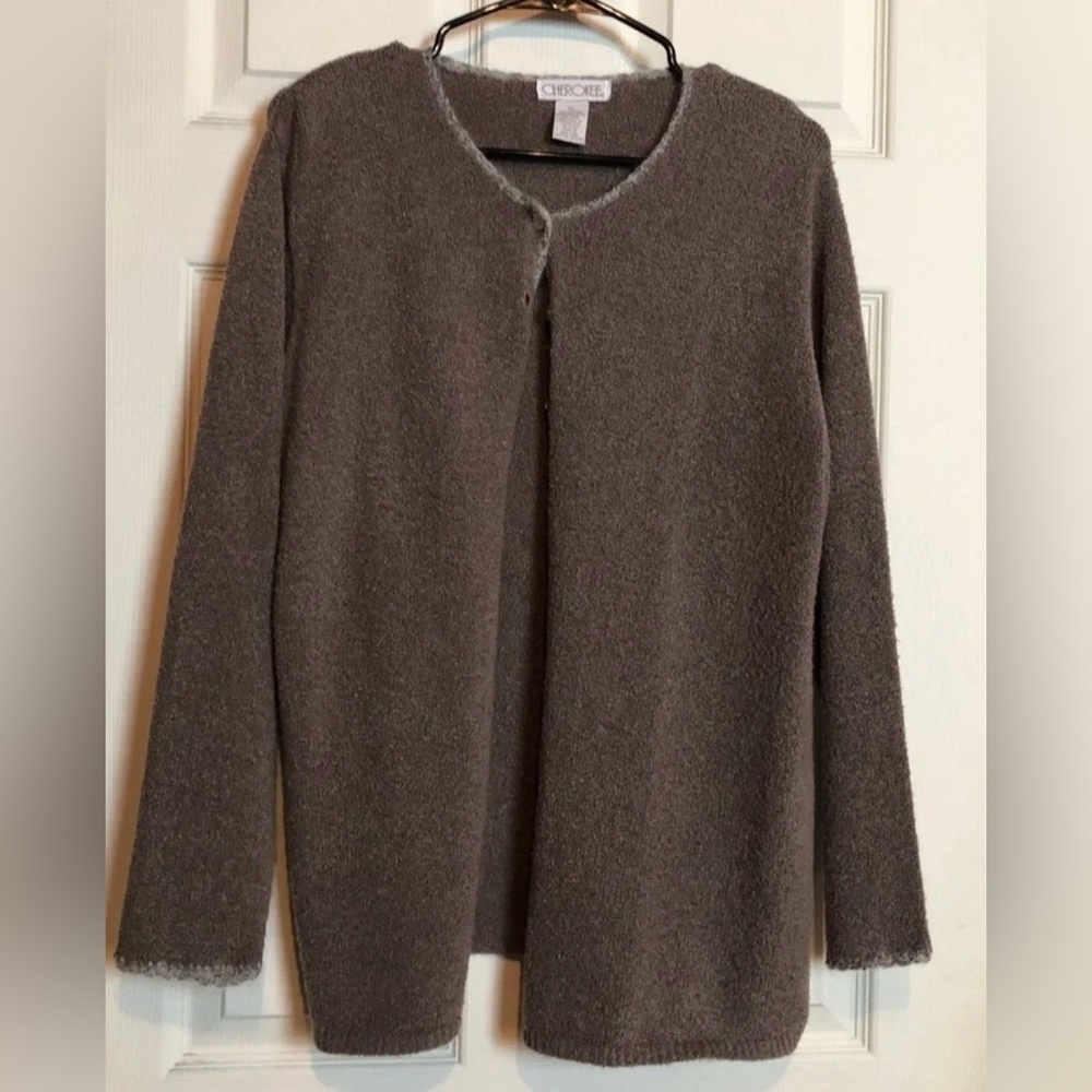 Cherokee Women’s XL Light Grey Pink Cardigan Vintage Y2K GUC Button